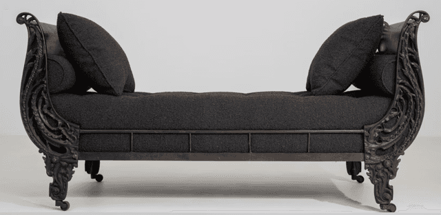 An ornate traditional recamier daybed featuring a dark, possibly bronzed or antiqued metal frame wit… — 3D model