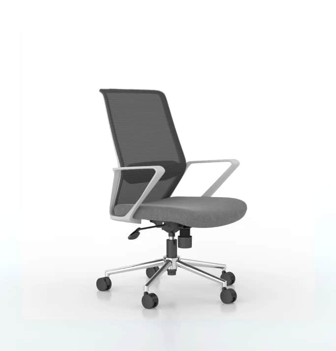 A modern office chair with a mesh backrest and upholstered seat, featuring a five-star base with cas… — 3D model