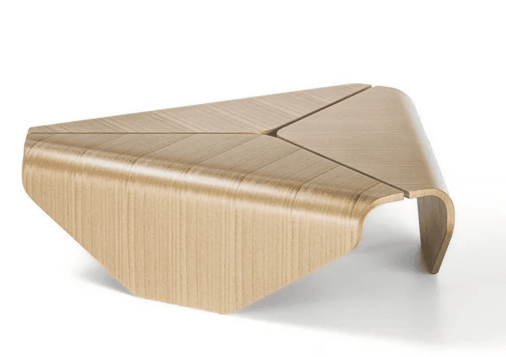 A modern, modular coffee table with a unique, asymmetric design. The tabletop is composed of three t… — free FBX 3D model