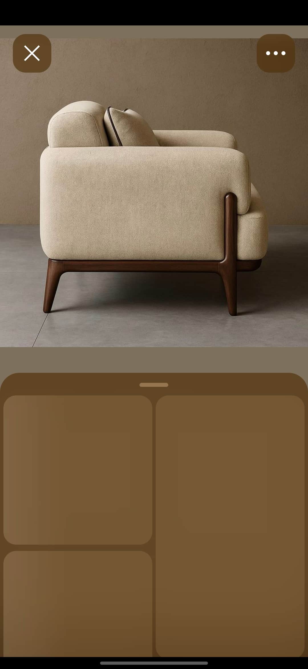 A modern sofa with a upholstered frame and cushions. The sofa features tapered wooden legs and a sub… — 3D model