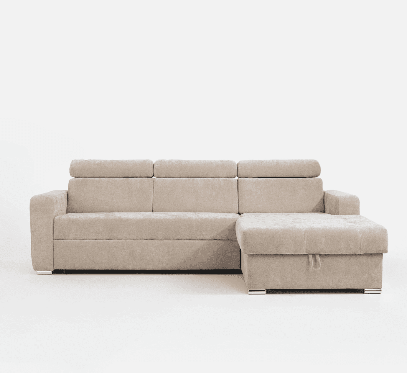 A light beige upholstered contemporary sectional sofa with a right-facing chaise lounge. The sofa fe… — 3D model