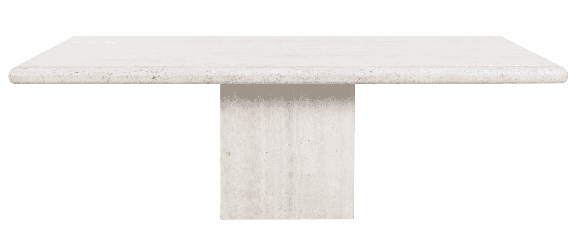 A rectangular dining table with a thick, flat top and a single, substantial pedestal base. The edges… — free SKP 3D model