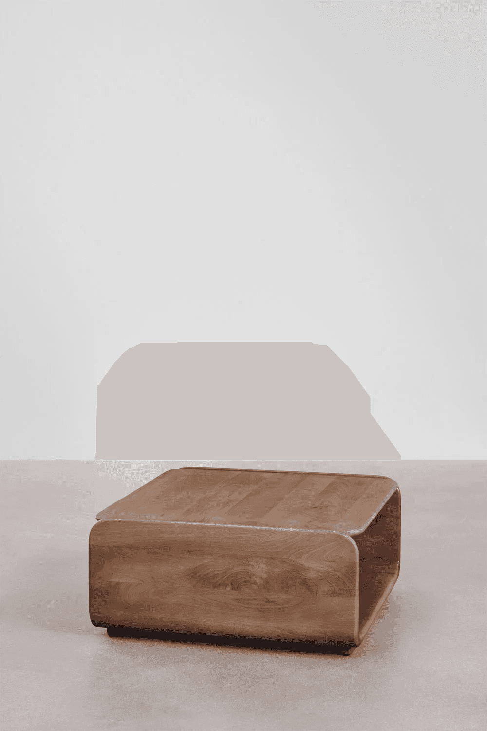 A contemporary wooden coffee table with a distinctive U-shaped or curved form. The structure appears… — 3D model