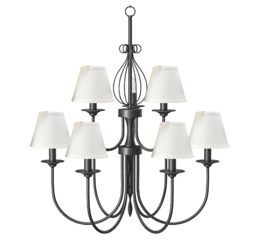 A multi-armed chandelier with a central column and decorative scrolled arms. Each arm terminates in… — 3D model