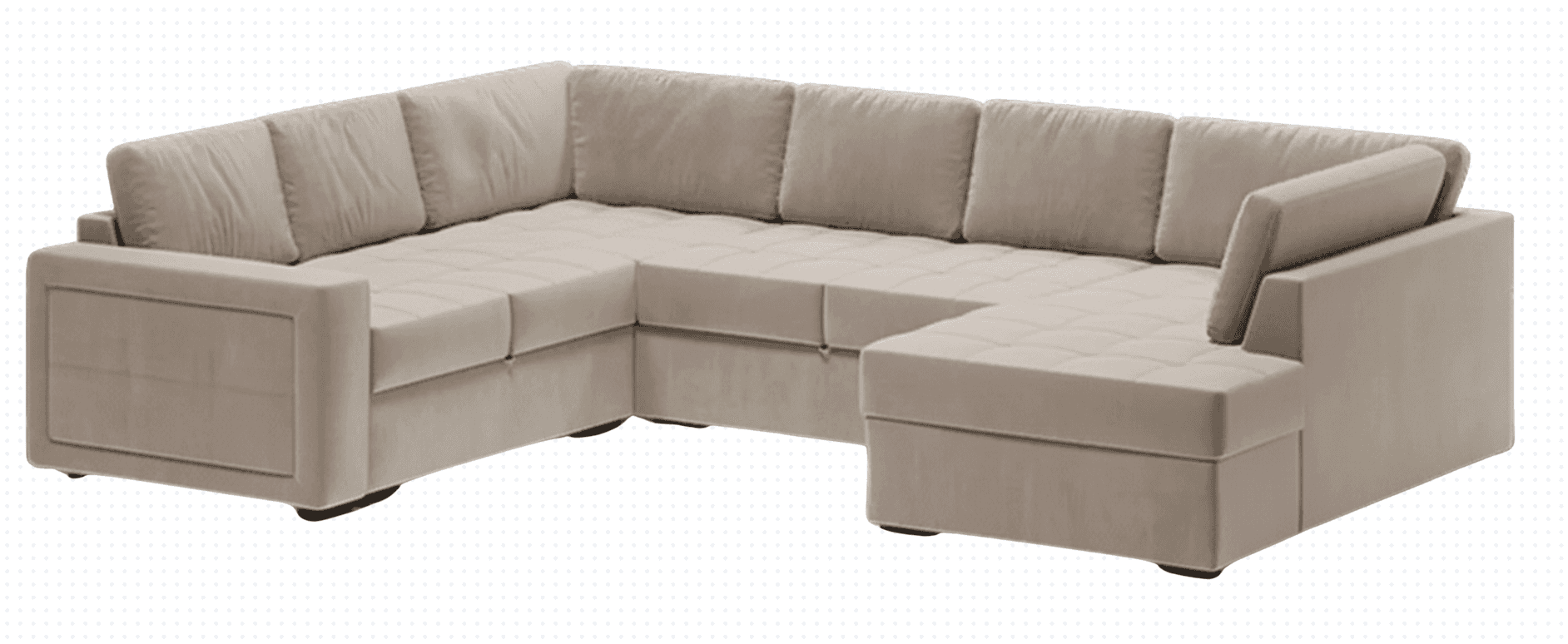A large, modular U-shaped sofa with a chaise lounge extension. The sofa features multiple seating se… — free GLTF 3D model