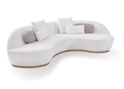 A contemporary curved sectional sofa upholstered in a white, textured bouclé-like fabric, featuring… — 3D model