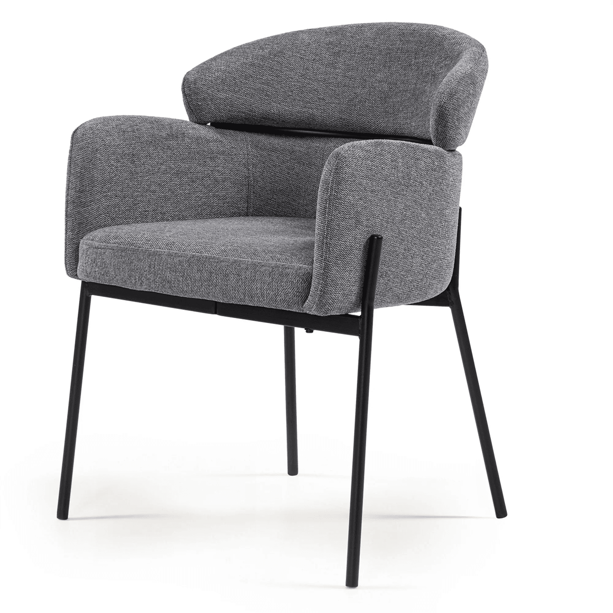 A modern accent chair featuring grey textured fabric upholstery, integrated armrests, a separate rou… — free OBJ 3D model