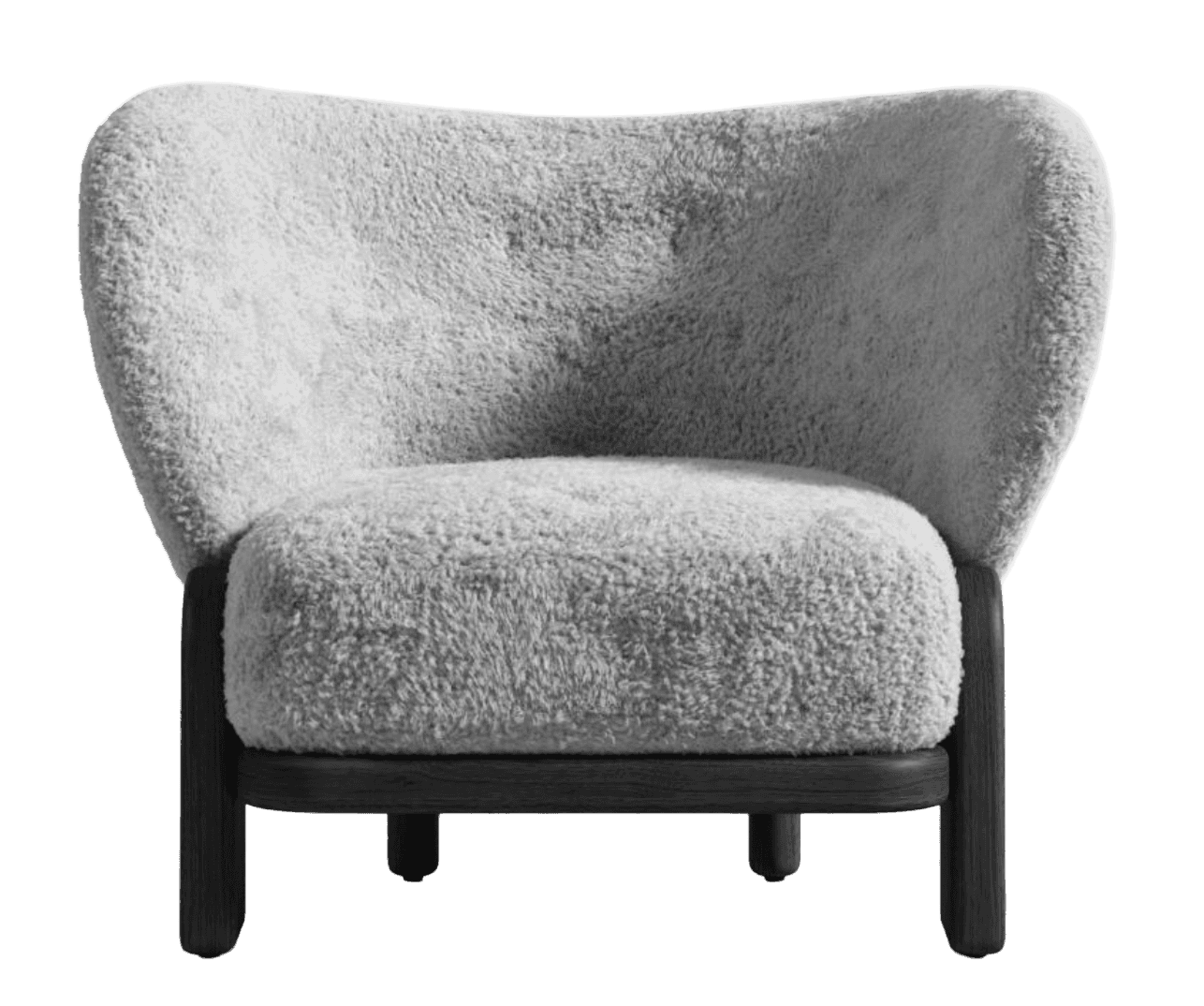 A contemporary armchair featuring a rounded, high-back design upholstered in a textured, fluffy fabr… — 3D model