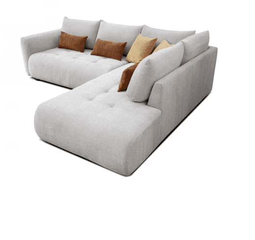 A contemporary L-shaped sectional sofa upholstered in a light grey fabric, featuring a deep seat wit… — 3D model