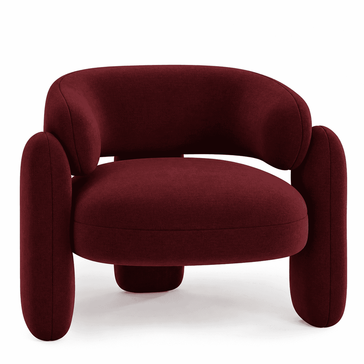 A contemporary lounge chair featuring a distinctive rounded and plush form, upholstered in a rich de… — 3D model