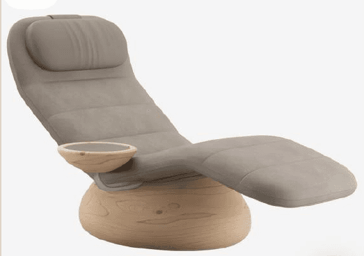 A modern reclining chaise lounge featuring a taupe upholstered seat with integrated padding, a disti… — 3D model