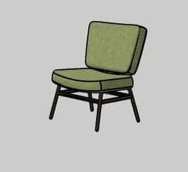 A contemporary armchair with a low profile, featuring a wooden frame and upholstered cushions. The s… — free OBJ 3D model