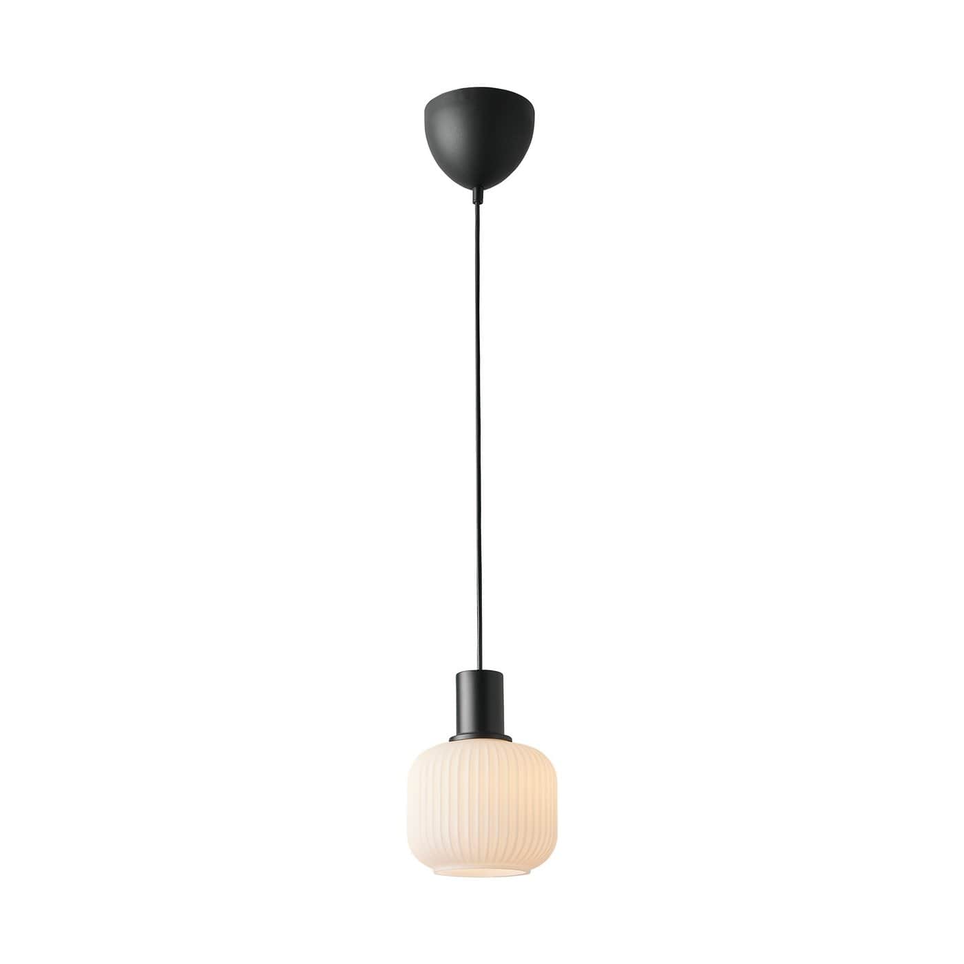 A contemporary pendant light fixture featuring a matte black ceiling canopy connected by a thin blac… — 3D model