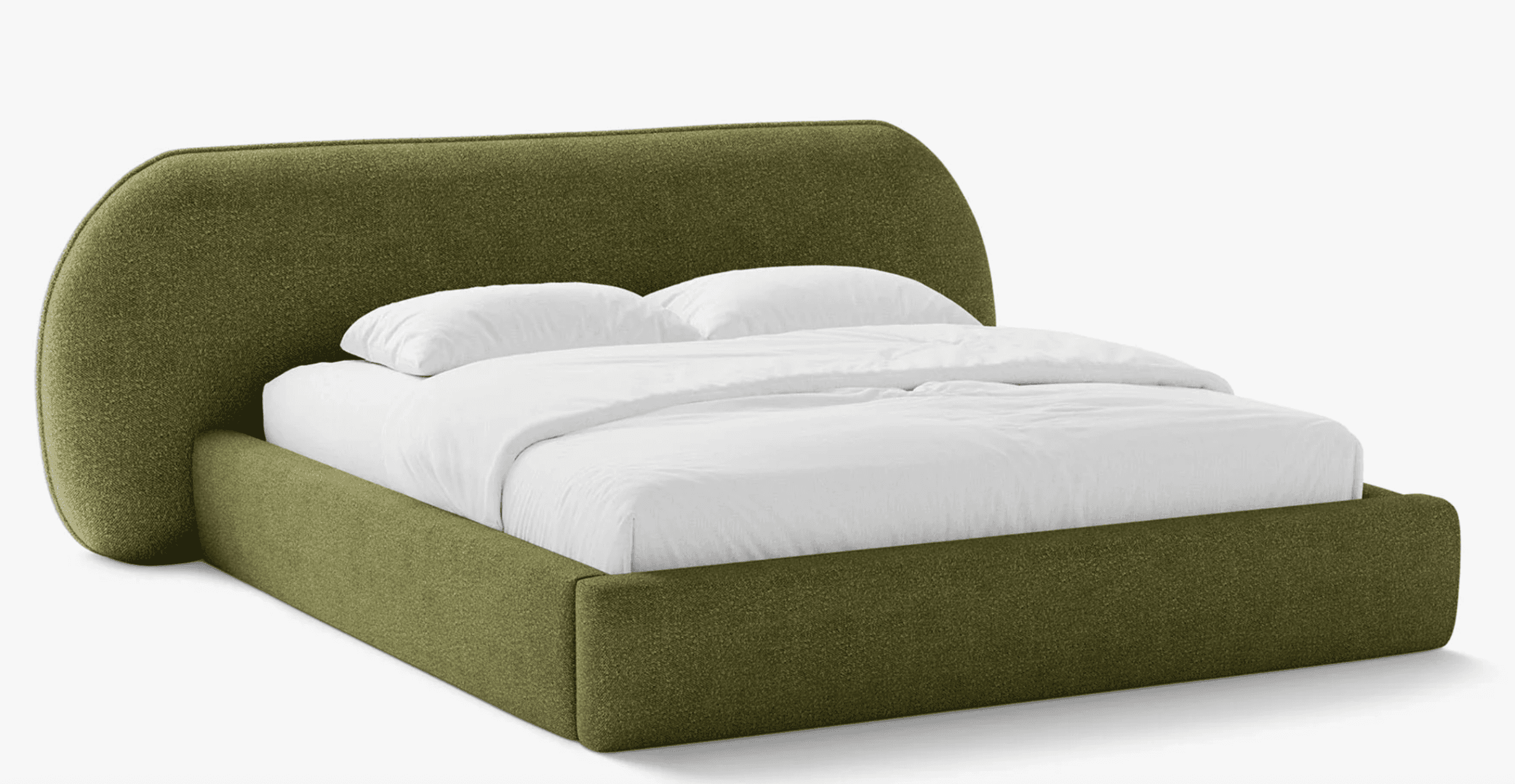 A modern platform bed featuring a generously proportioned, curved headboard and a low-profile frame,… — 3D model