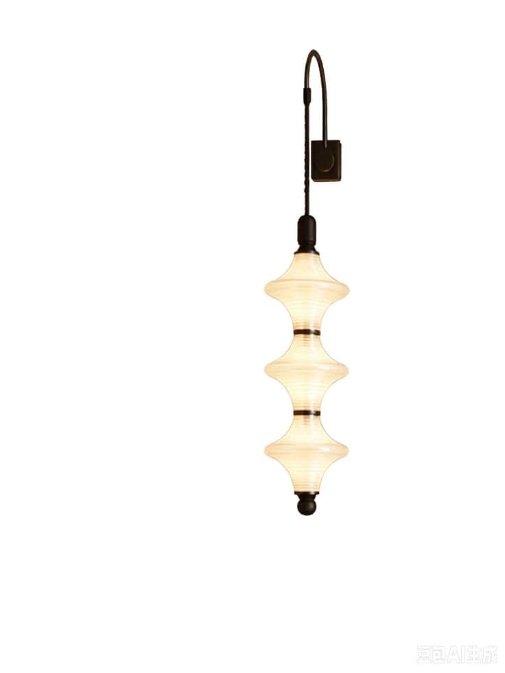 A modern wall sconce featuring a distinctive multi-tiered shade composed of three stacked, hourglass… — free GLB 3D model