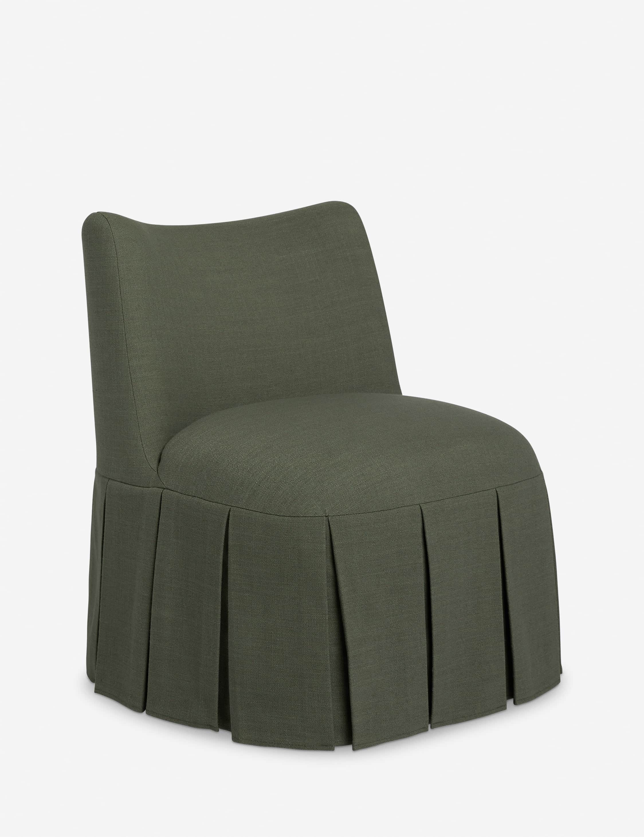 A skirted accent chair with a high back and a rounded seat. The chair is upholstered in a textured f… — 3D model