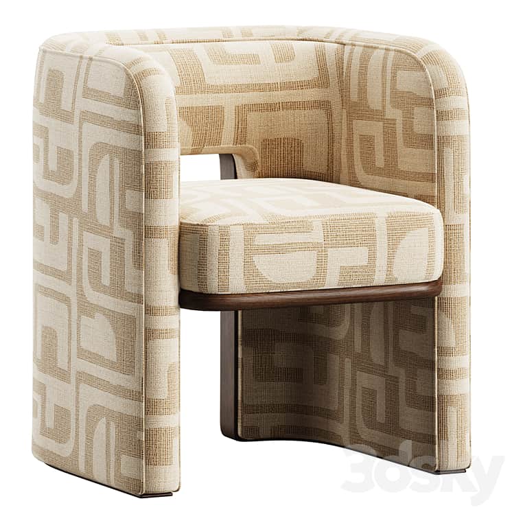 An upholstered armchair featuring a contemporary design with a rounded back and arms, geometric patt… — free OBJ 3D model
