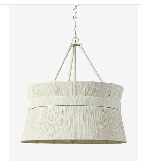 A drum-shaped chandelier suspended by a metal chain and rope-like supports. The shade is constructed… — free OBJ 3D model