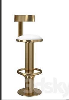 A glam gold-toned bar stool featuring a fluted central column and a flat circular base. It has a rou… — free FBX 3D model