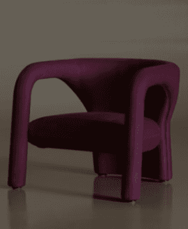 A compact, rounded lounge chair, upholstered in a deep magenta fabric, featuring a distinctive, scul… — 3D model