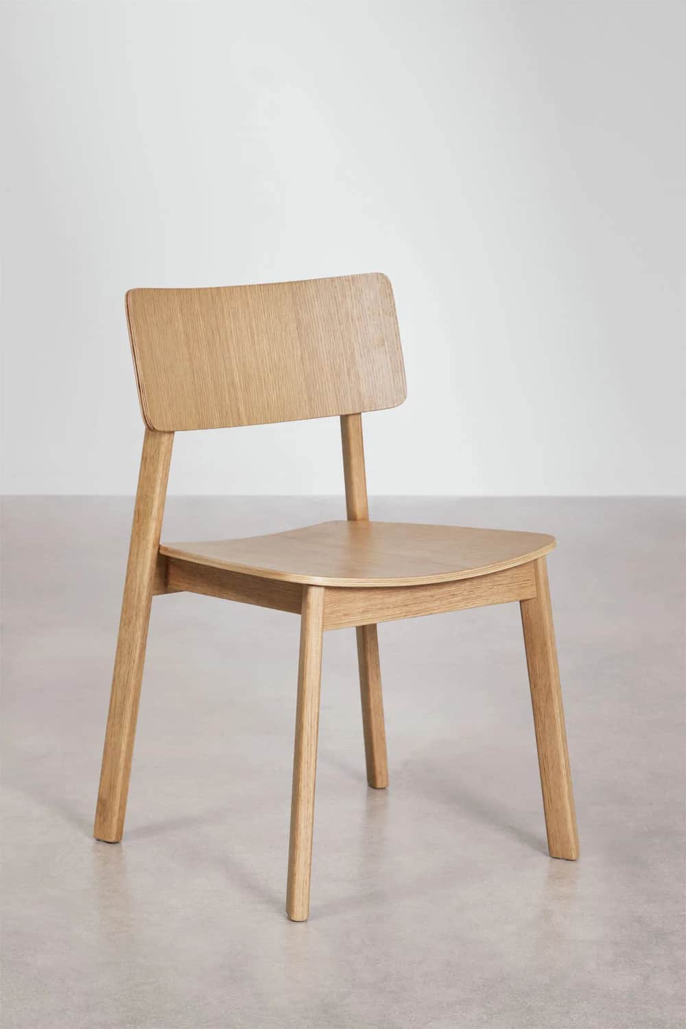 A minimalist dining chair crafted from light-toned natural wood, featuring a simple, clean-lined des… — 3D model