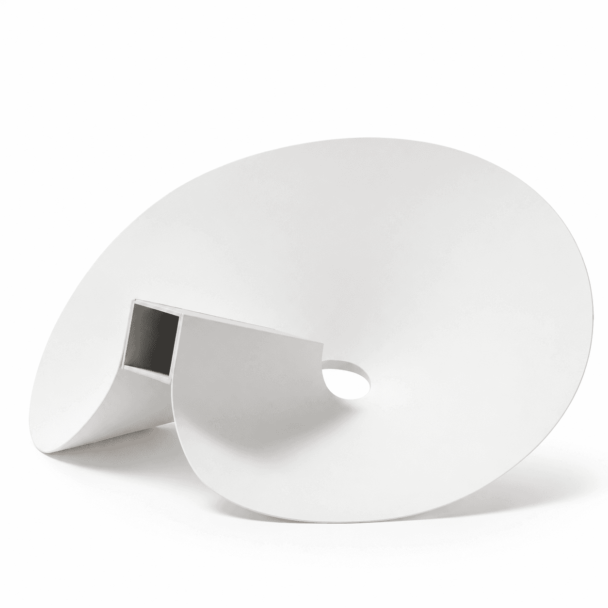 An abstract, sculptural coffee table featuring a spiral or shell-like design, rendered in a matte wh… — free BLEND 3D model