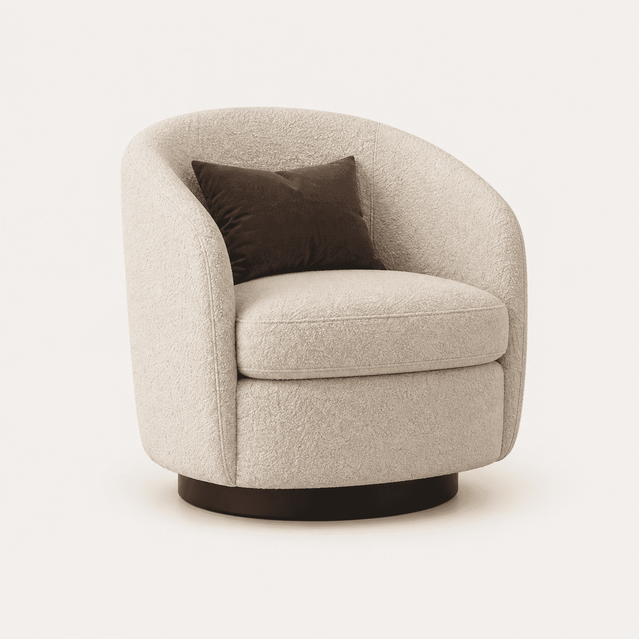 A modern upholstered armchair featuring a rounded, barrel-back design. It is covered in a cream/off-… — 3D model