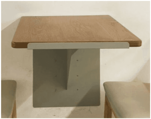 A minimalist wall-mounted shelf featuring a light-toned wooden top with rounded corners, supported b… — 3D model