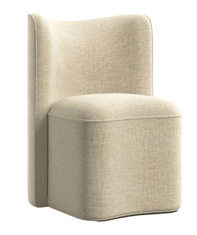 A fully upholstered, armless chair featuring a distinctive sinuous curved backrest and a substantial… — 3D model