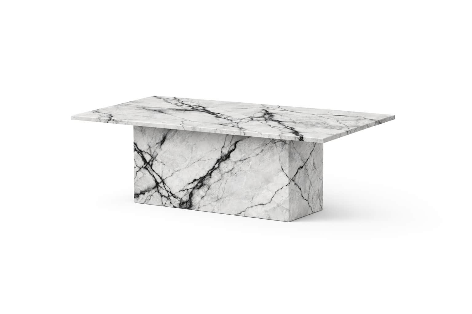 A rectangular coffee table with a monolithic pedestal base. The table top is a flat slab supported b… — free BLEND 3D model