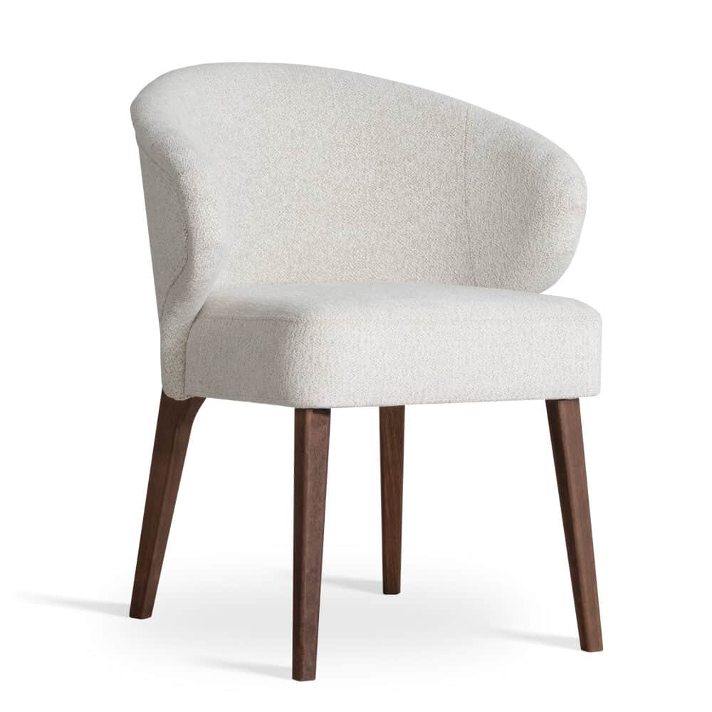 A modern upholstered armchair featuring a curved barrel-back design with integrated armrests and sup… — 3D model