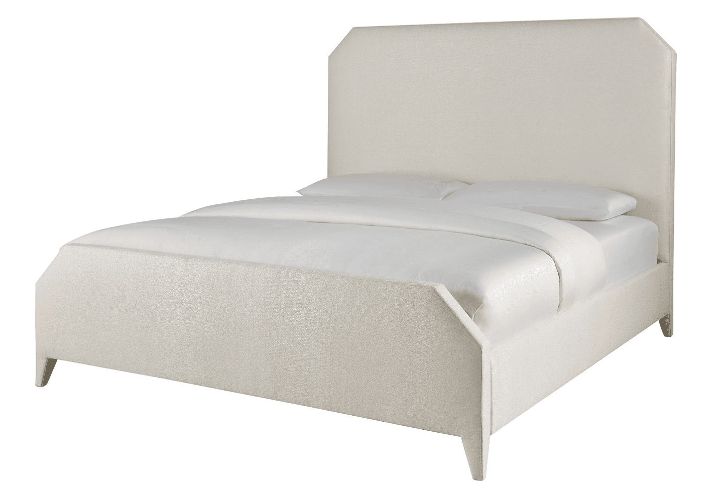 A contemporary upholstered bed frame with a rectangular headboard featuring slightly angled top corn… — free STL 3D model
