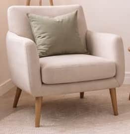 An inviting contemporary upholstered armchair featuring a light beige fabric and a gentle, rounded s… — free OBJ 3D model