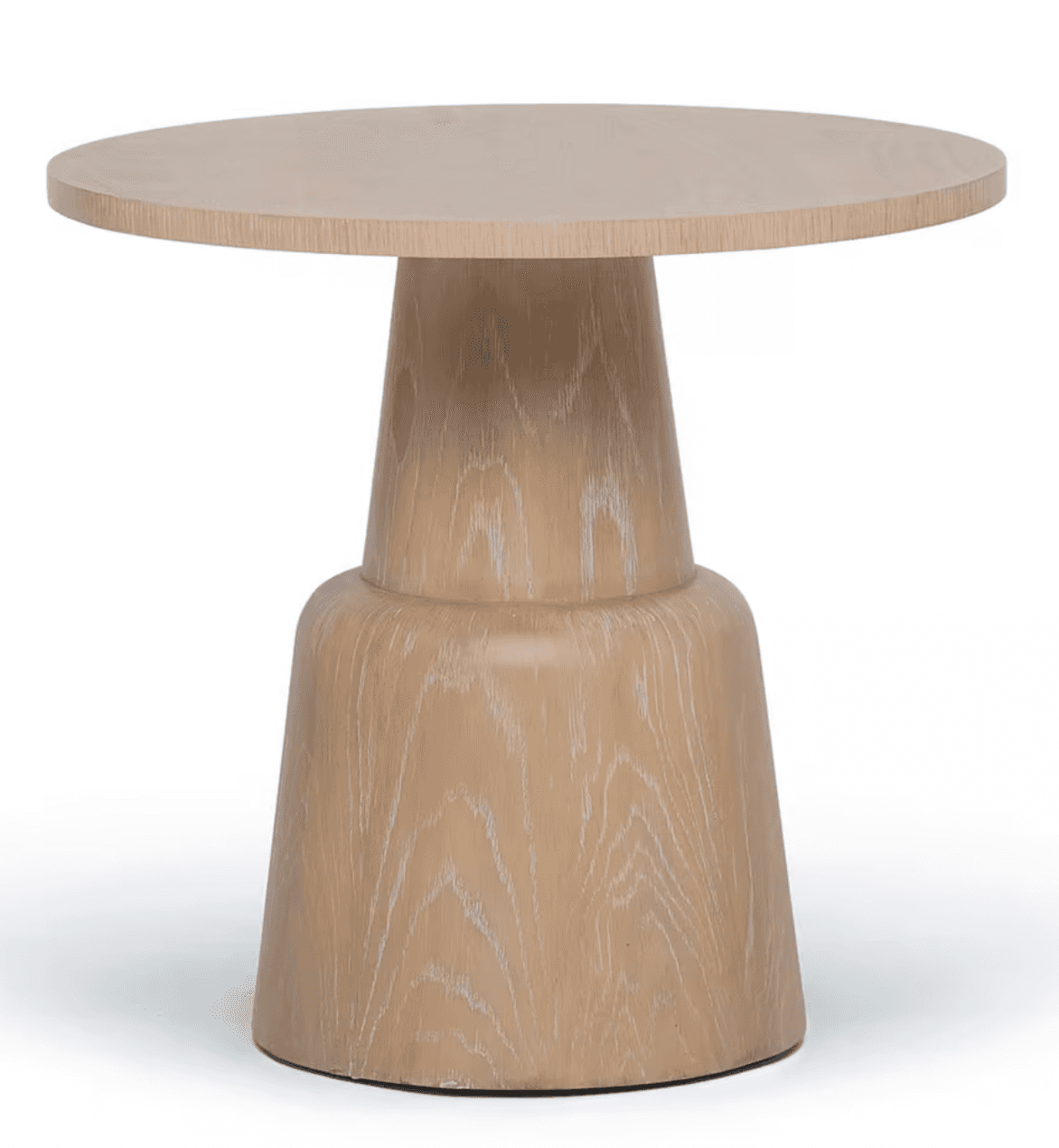 A modern side table featuring a round tabletop and a sculptural pedestal base, made from light-toned… — 3D model
