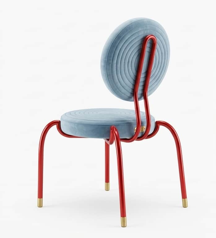 A contemporary chair featuring a circular, cushioned seat and backrest with concentric stitched deta… — 3D model