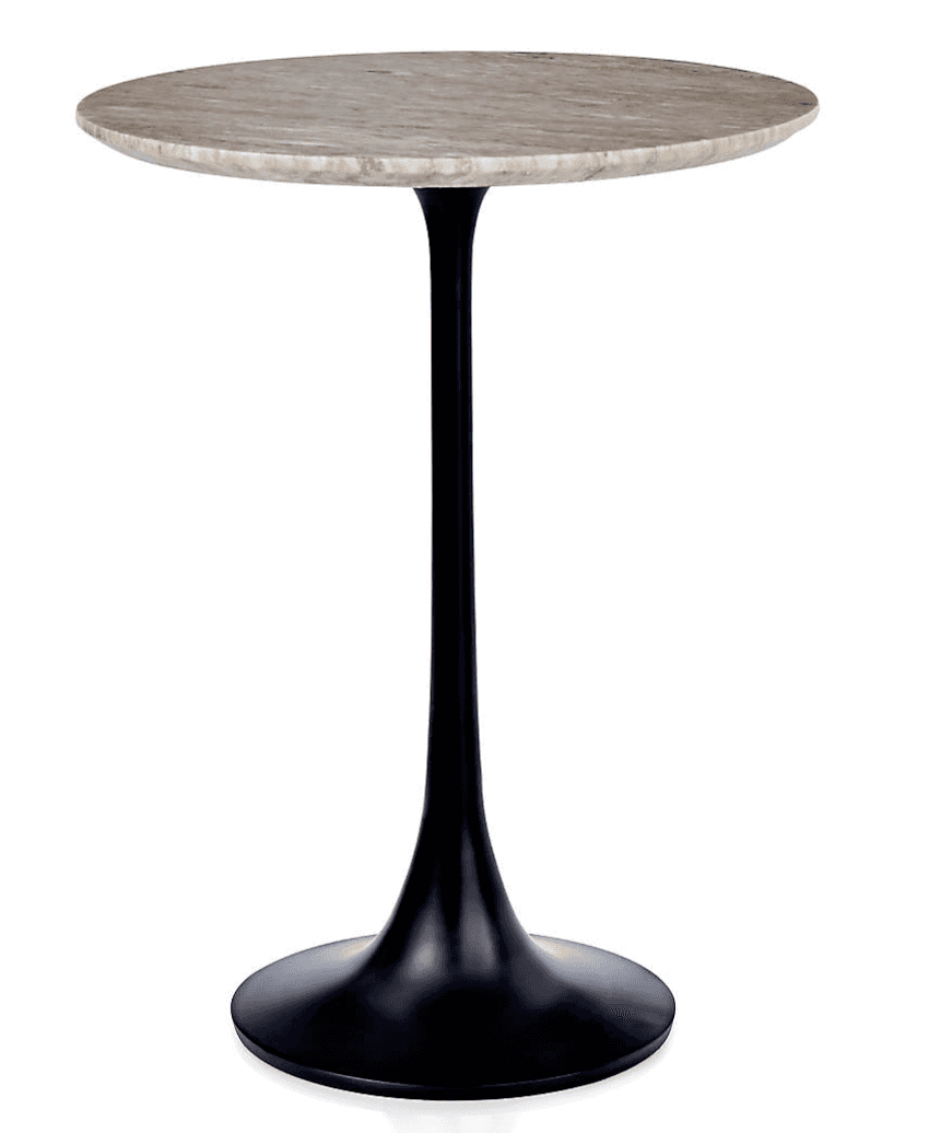 A round side table with a marble top and a black pedestal base. The top is circular with a subtle be… — 3D model