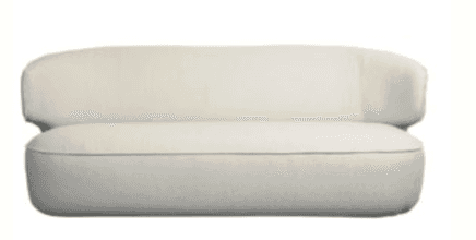A modern, curved, asymmetrical loveseat upholstered in a light, textured fabric. It features a conti… — 3D model