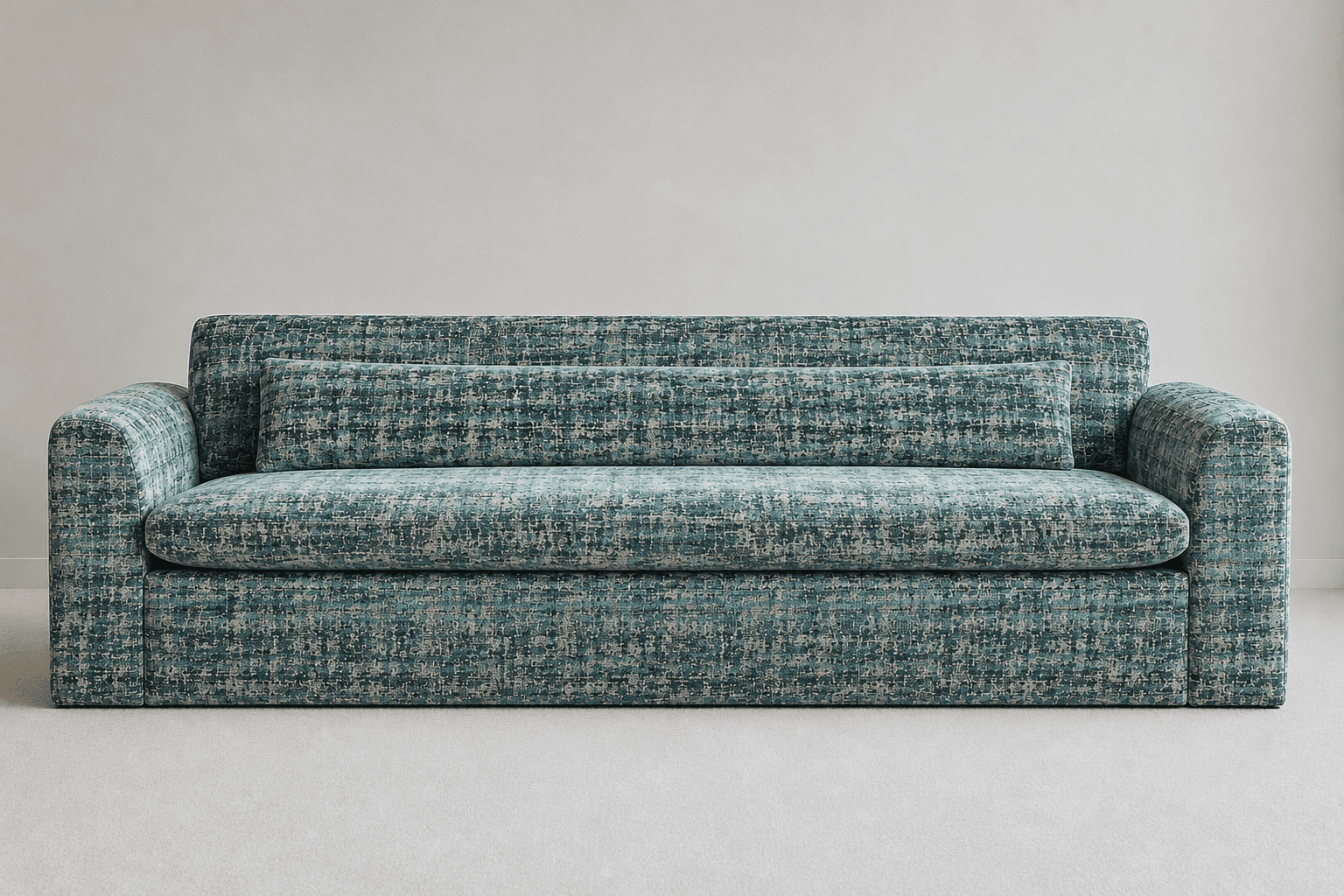 A contemporary sofa featuring a clean-lined, blocky silhouette and upholstered in a multi-tonal, hea… — 3D model