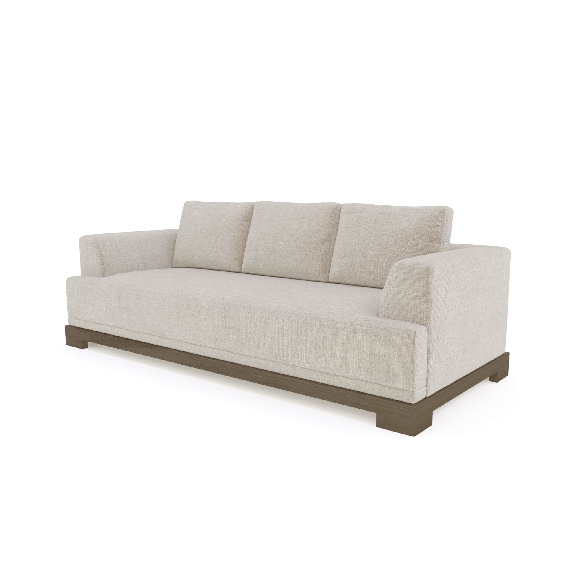 A contemporary three-seater sofa featuring a light beige, textured fabric upholstery and a distinct… — free SKP 3D model