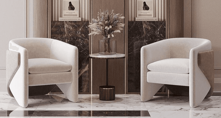 A compact, contemporary upholstered armchair featuring a curved barrel-back design with integrated a… — free OBJ 3D model