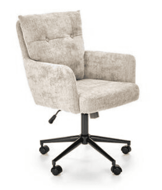 A padded, upholstered office chair with integrated armrests, a high back featuring button tufting, a… — 3D model