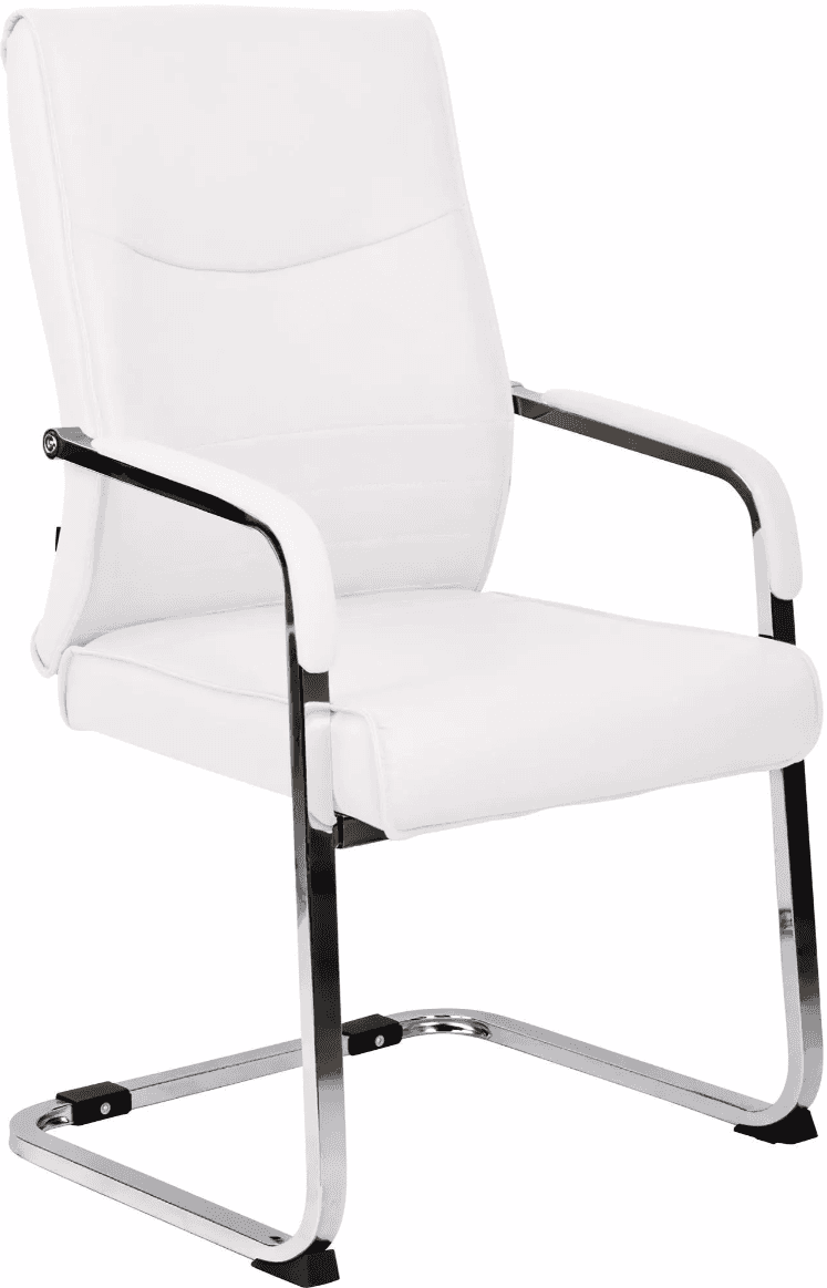 A modern white faux leather cantilever office guest chair featuring a polished chrome tubular steel… — 3D model