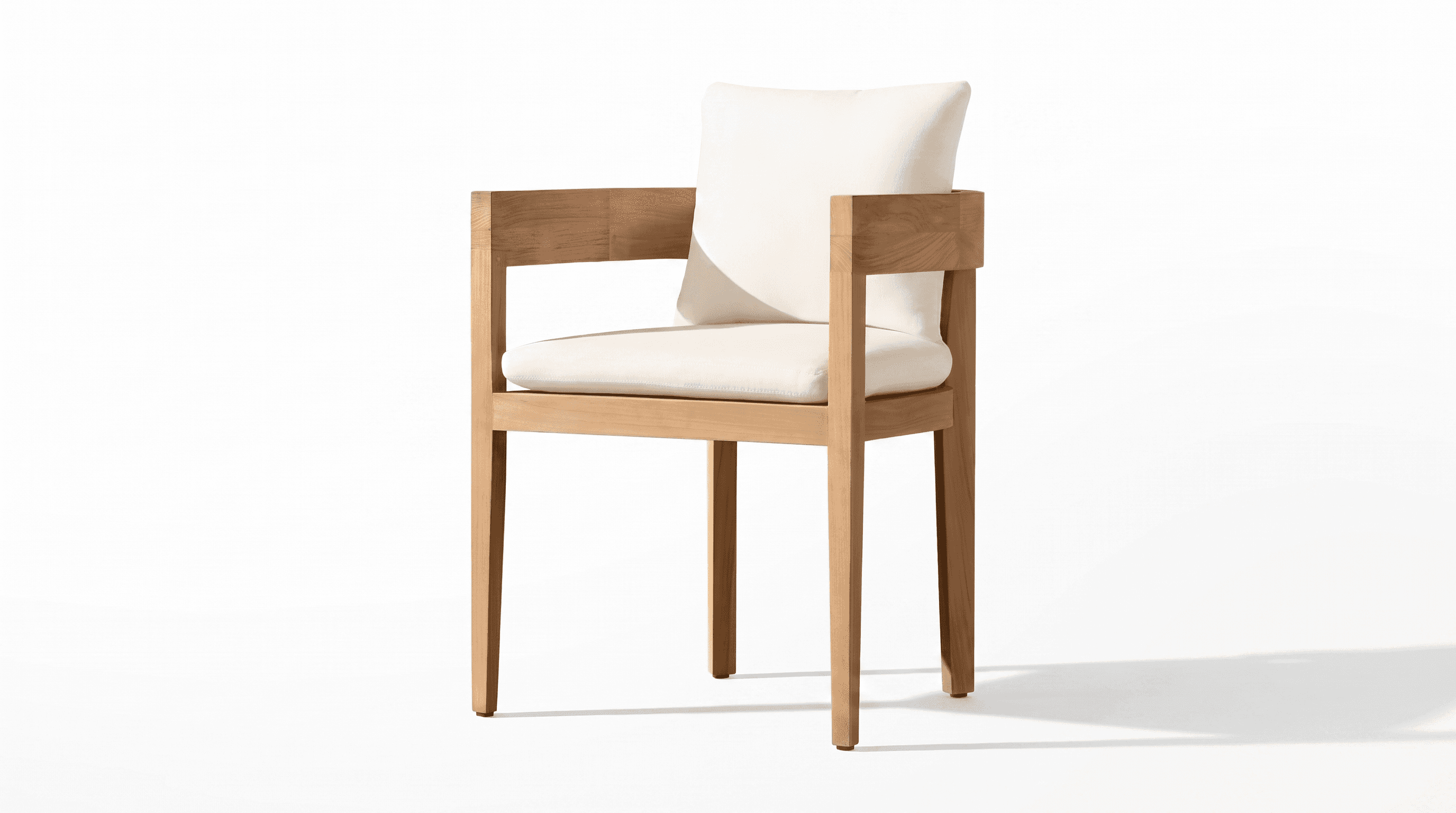 A modern armchair featuring a rectilinear wooden frame constructed from a light-toned hardwood, poss… — 3D model