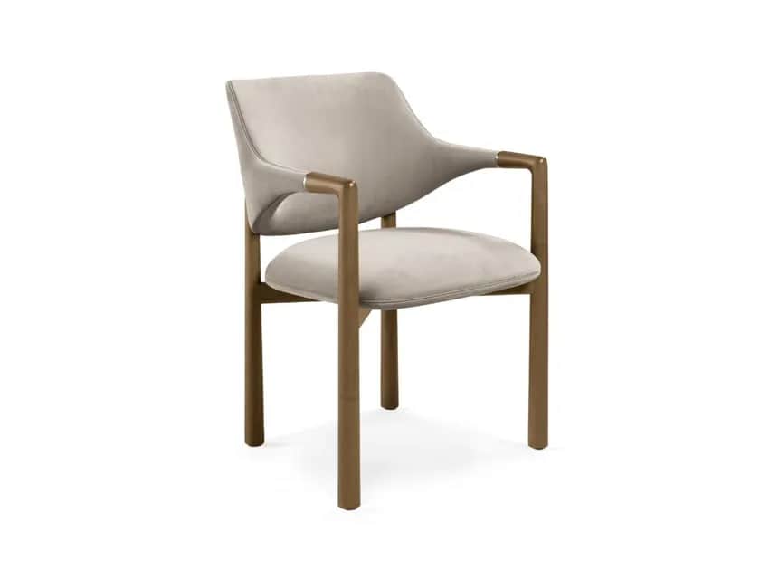 A modern armchair with a upholstered seat and backrest, supported by a metallic frame and legs. The… — 3D model