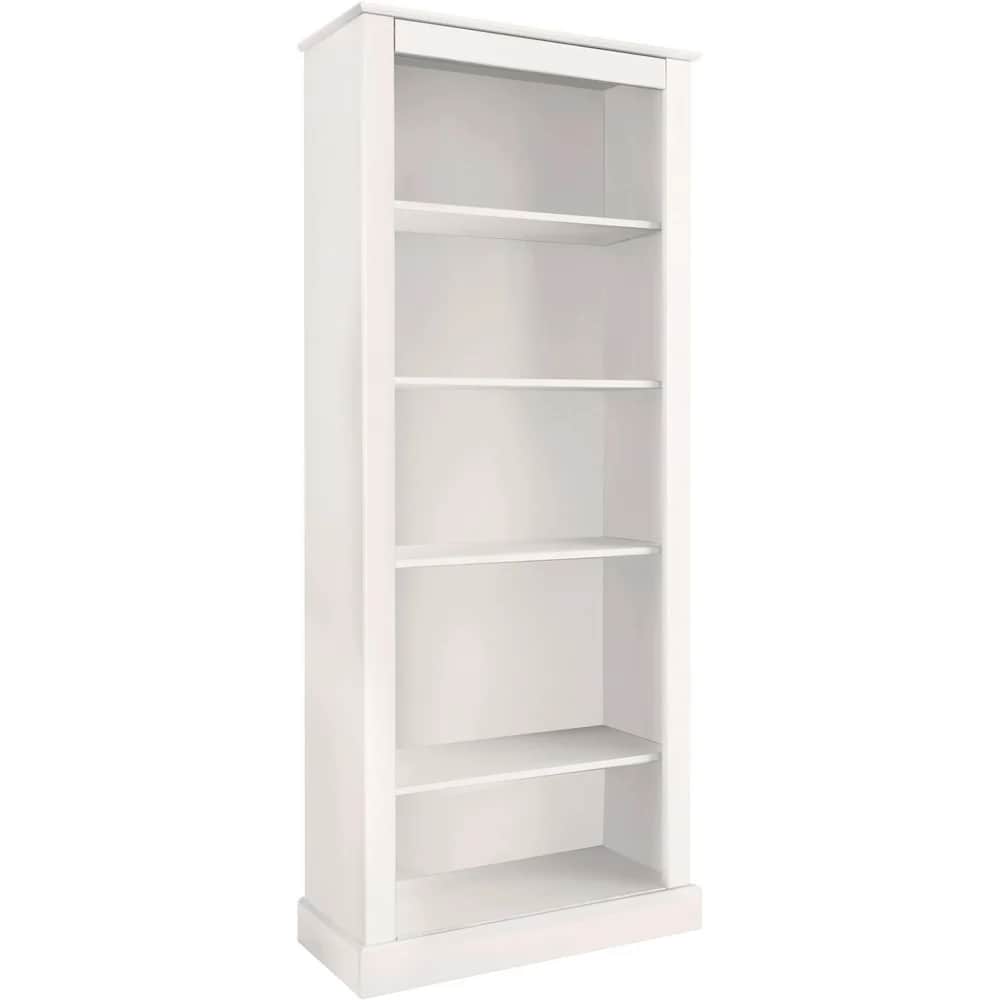 A tall, white, open bookshelf with five shelves. The bookshelf has a simple, classic design with a p… — 3D model