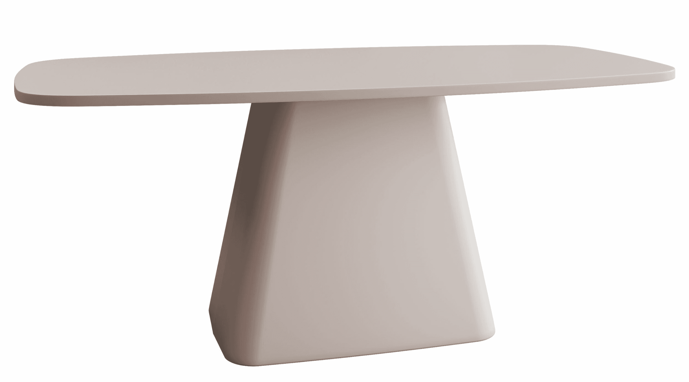 A modern side table featuring a rounded rectangular top and a single, tapering pedestal base, all in… — 3D model