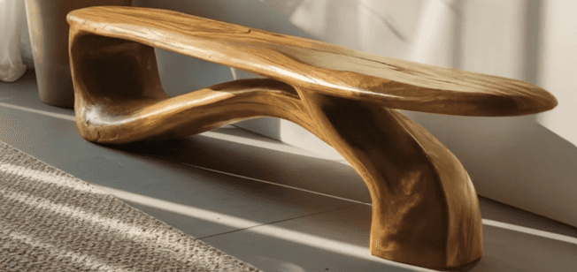 A modern, sculptural bench with a flowing, organic design. The bench features a single, continuous c… — 3D model