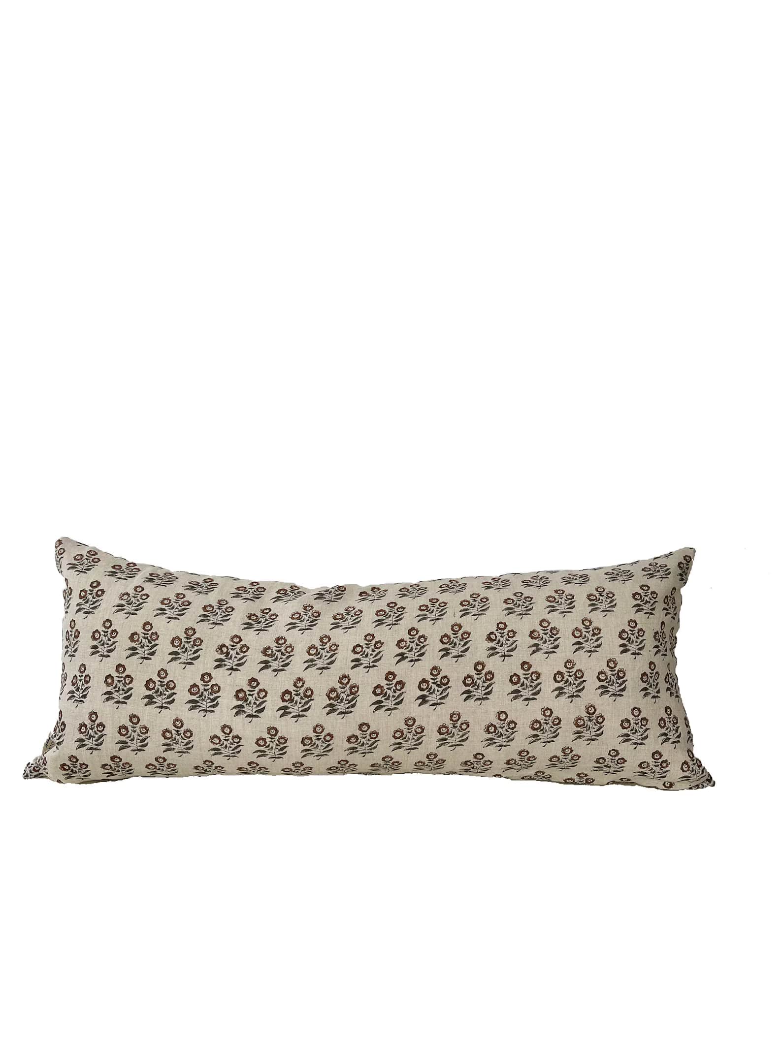 A rectangular bolster cushion with a repeating floral pattern. The fabric appears to be a natural fi… — free OBJ 3D model