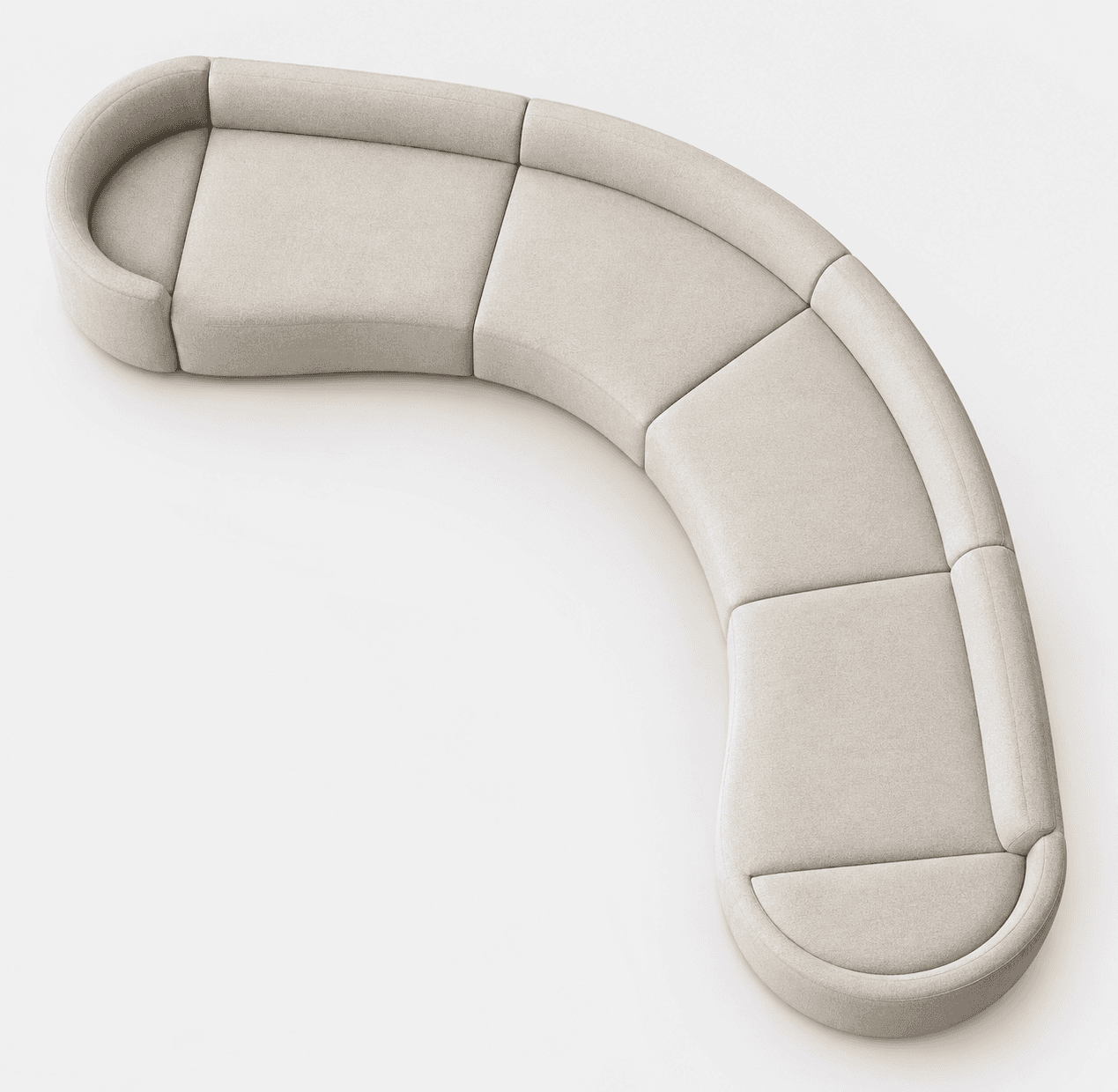 A large, light beige modular sectional sofa featuring a distinctive curved configuration. The sofa i… — 3D model