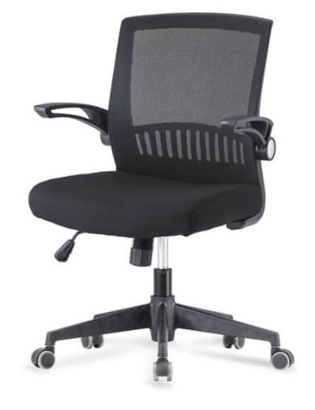 A black office chair with a mesh back and fabric seat. It features adjustable armrests, a pneumatic… — free FBX 3D model